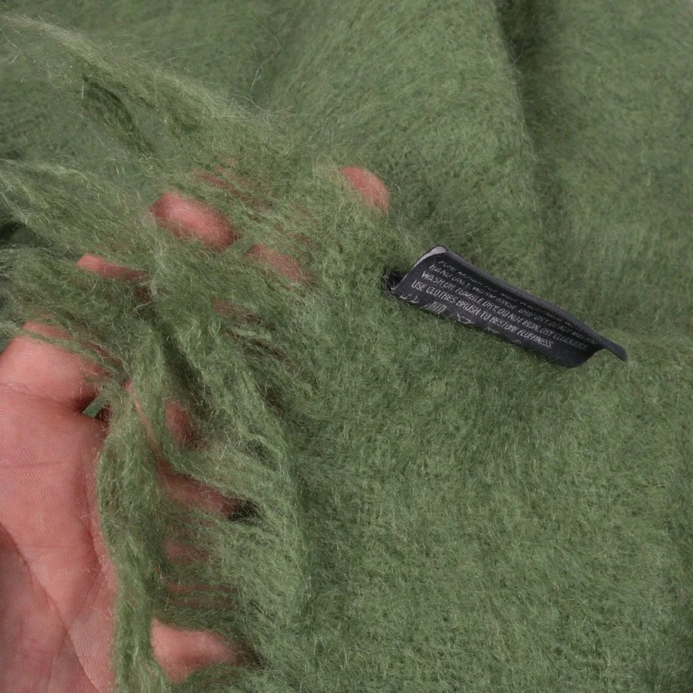 Vintage St Albans Pure Mohair Throw Blanket Fringe Green Australia  50